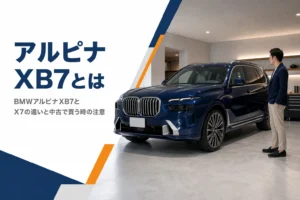 ガレージに停まる大型SUVとアルピナXB7とはという見出し