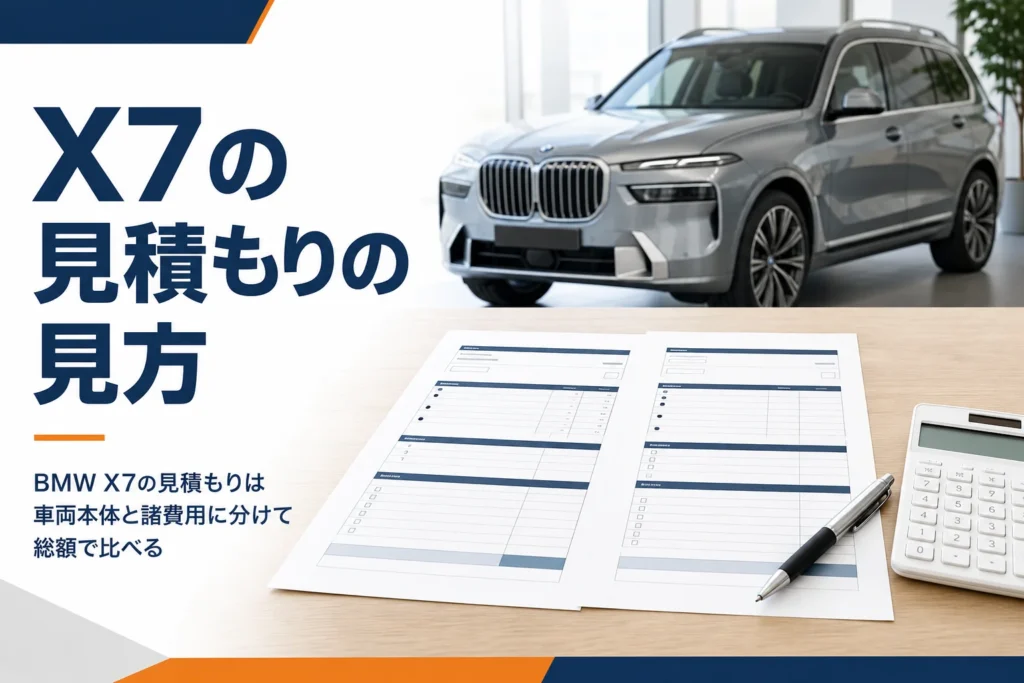 BMW X7の見積書を2枚並べて比べる様子