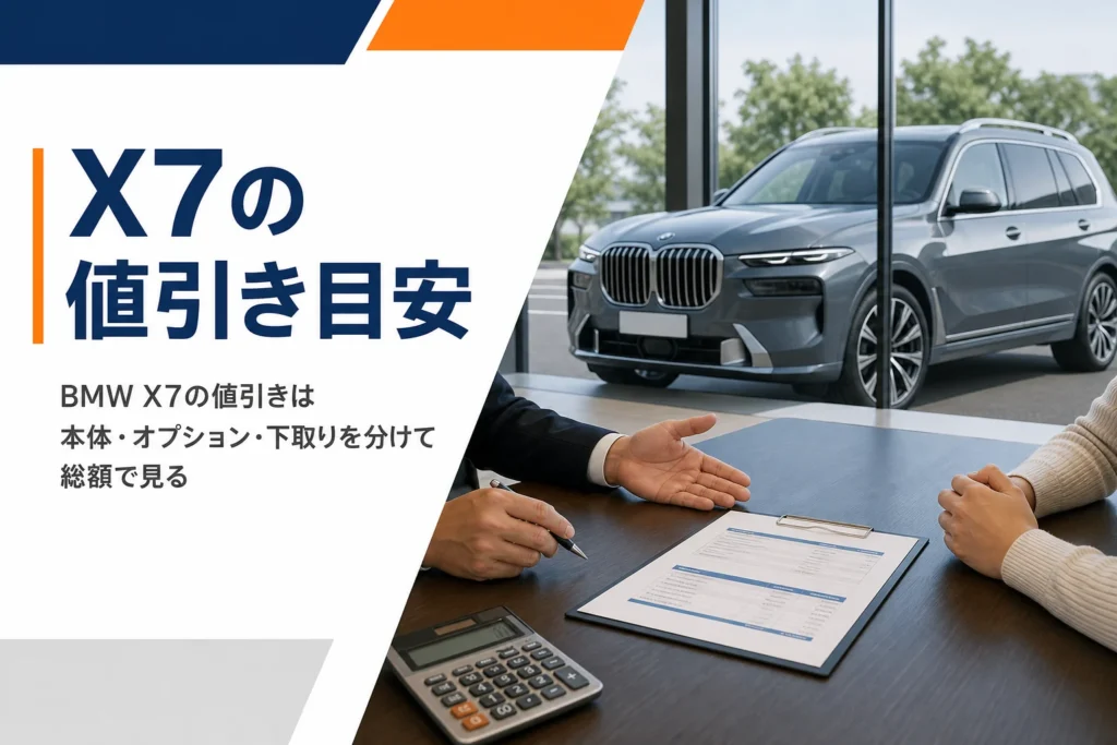 BMW X7の見積書を前に値引きを確かめる商談テーブル