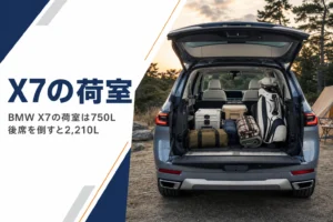 荷物が積まれた大型SUVの荷室とX7の荷室という見出し