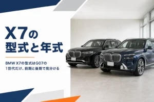 BMW X7の前期と後期を並べたイメージ