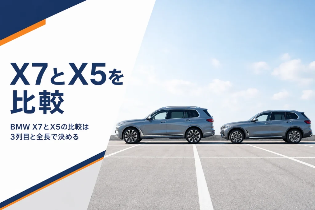 大きさの違う2台のSUVが並んだBMW X7とX5の比較イメージ